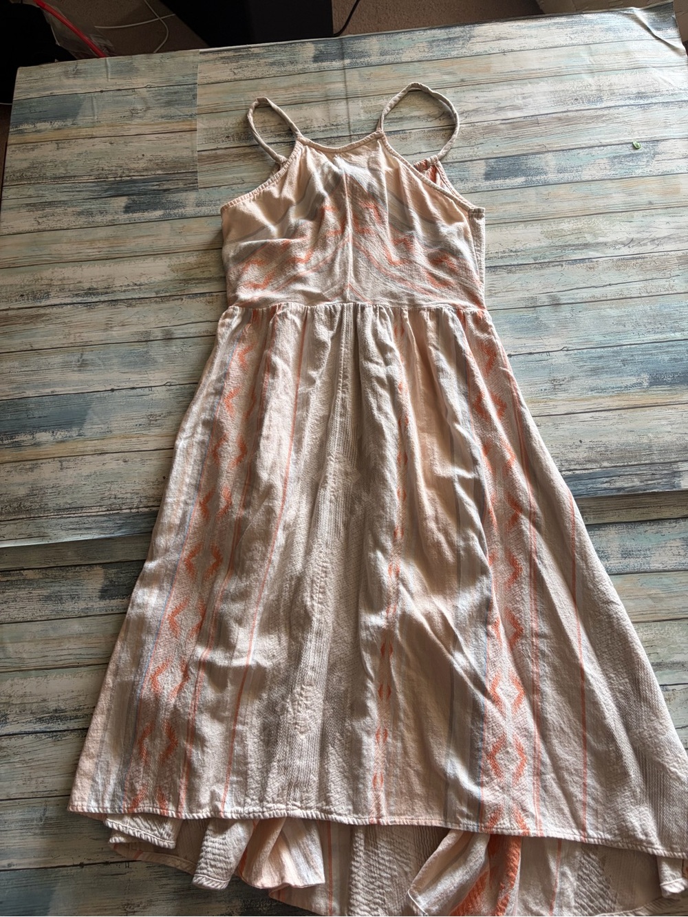 O'Neill Uli Dress with Tie Back Blush Pink, Grey and Cream High-Low Hemline - Picture 4 of 7